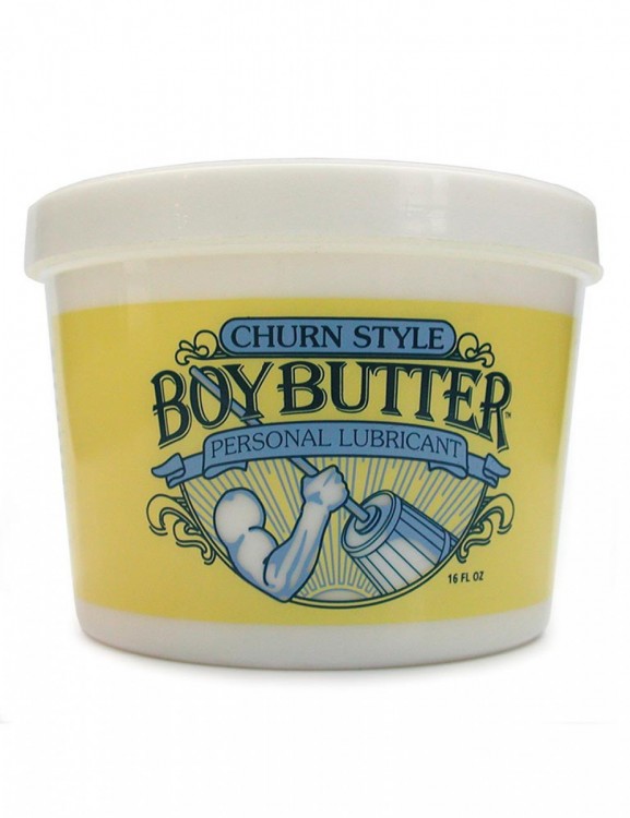 Boy Butter is made entirely with vegetable oils. A popular choice for rough anal penetration, it should not be used with latex condoms or gloves. Use polyurethane instead. 